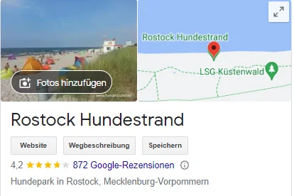 Google Bewertungen zum Hundestrand Warnemünde - Stand 8.9.2023